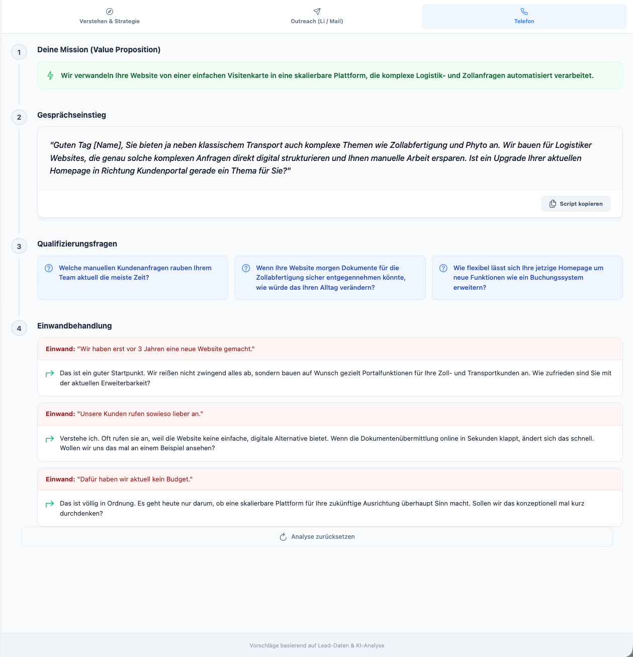 Telefon-Unterstützung & Einwandbehandlung